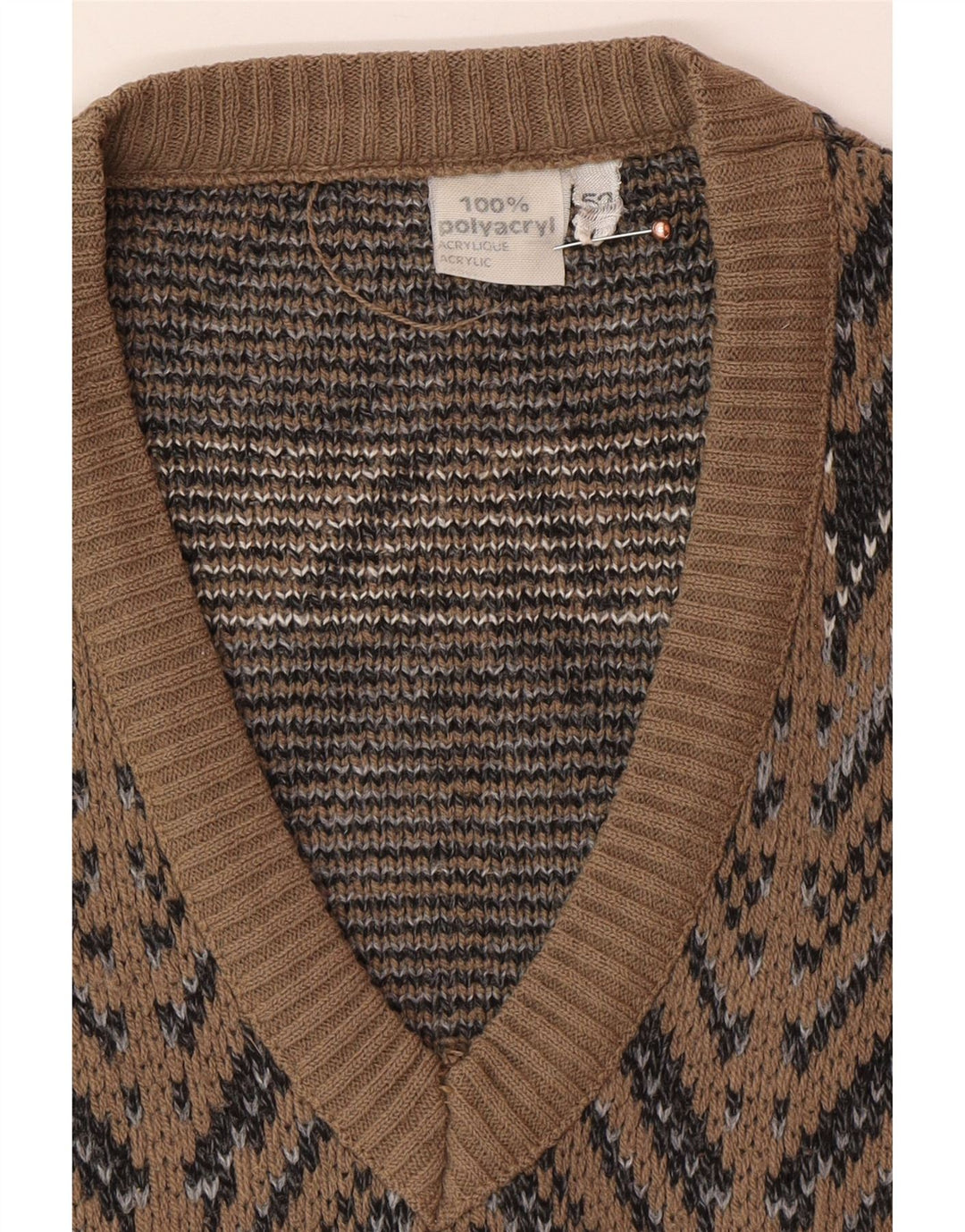 VINTAGE Ανδρικό γιλέκο Tank Top IT 52 Large Brown Fair Isle