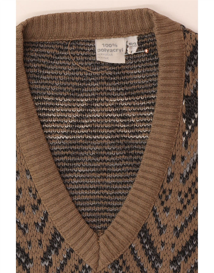 VINTAGE Ανδρικό γιλέκο Tank Top IT 52 Large Brown Fair Isle