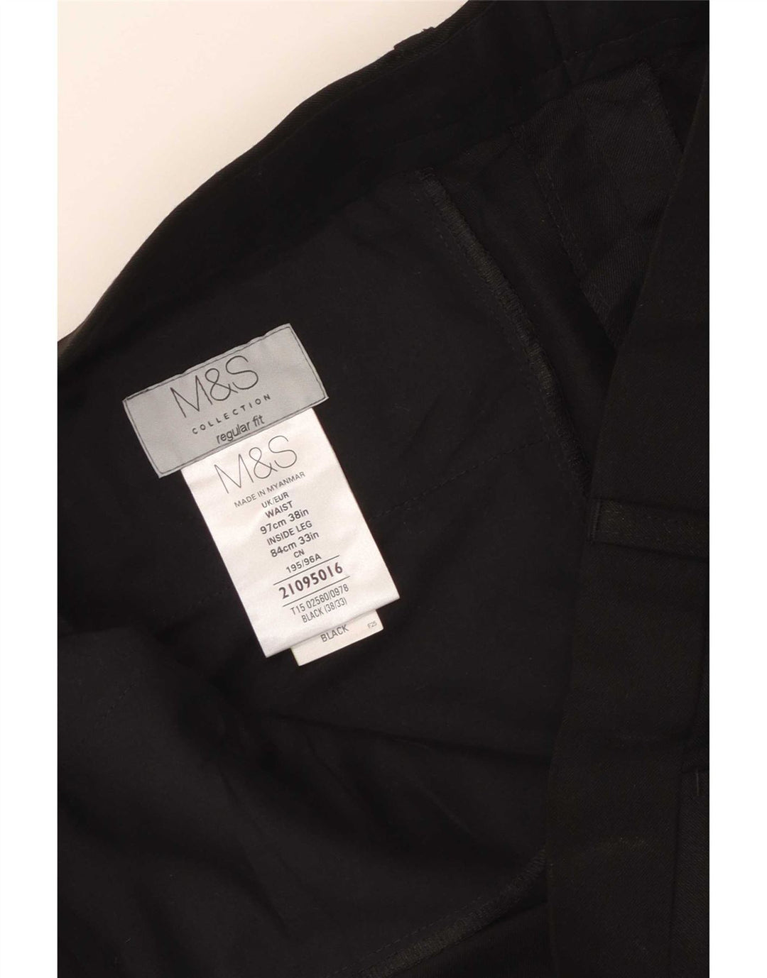 Ανδρικό παντελόνι με κανονική εφαρμογή Marks & Spencer W38 L33 Μαύρο πολυεστέρα