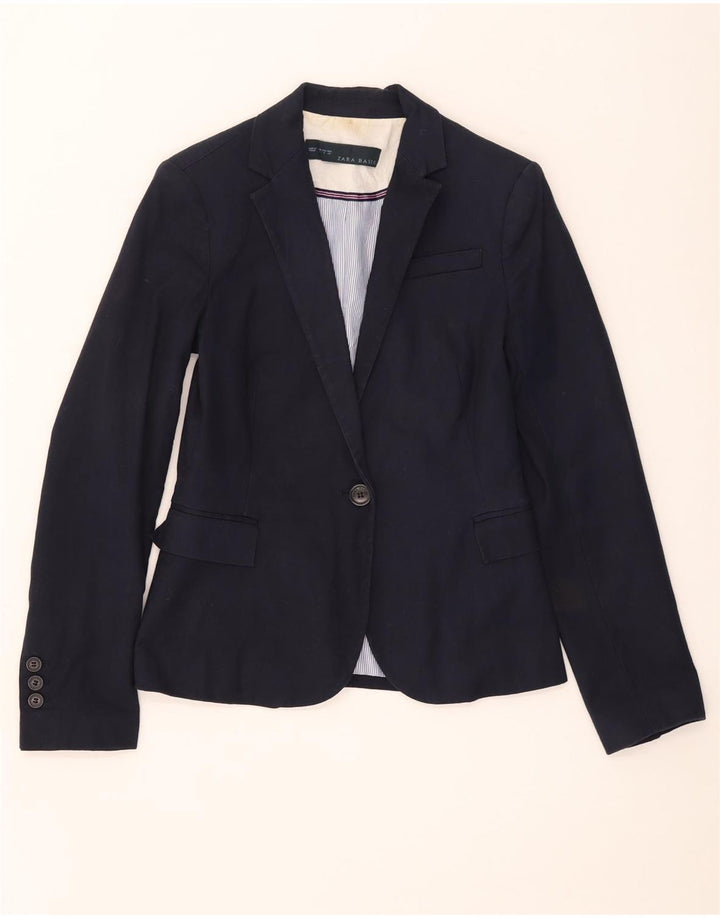 Zara Γυναικείο σακάκι 1 κουμπιού UK 8 Small Navy Blue Cotton