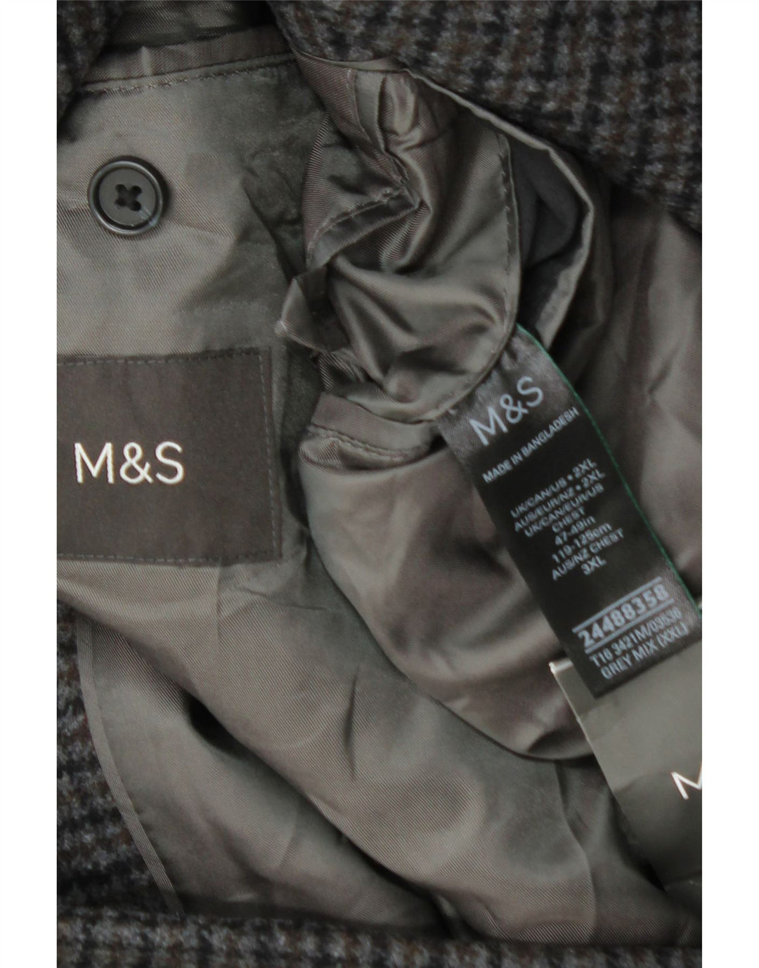 Ανδρικό πανωφόρι Marks & Spencer UK 44 2XL Γκρι μαλλί Houndstooth
