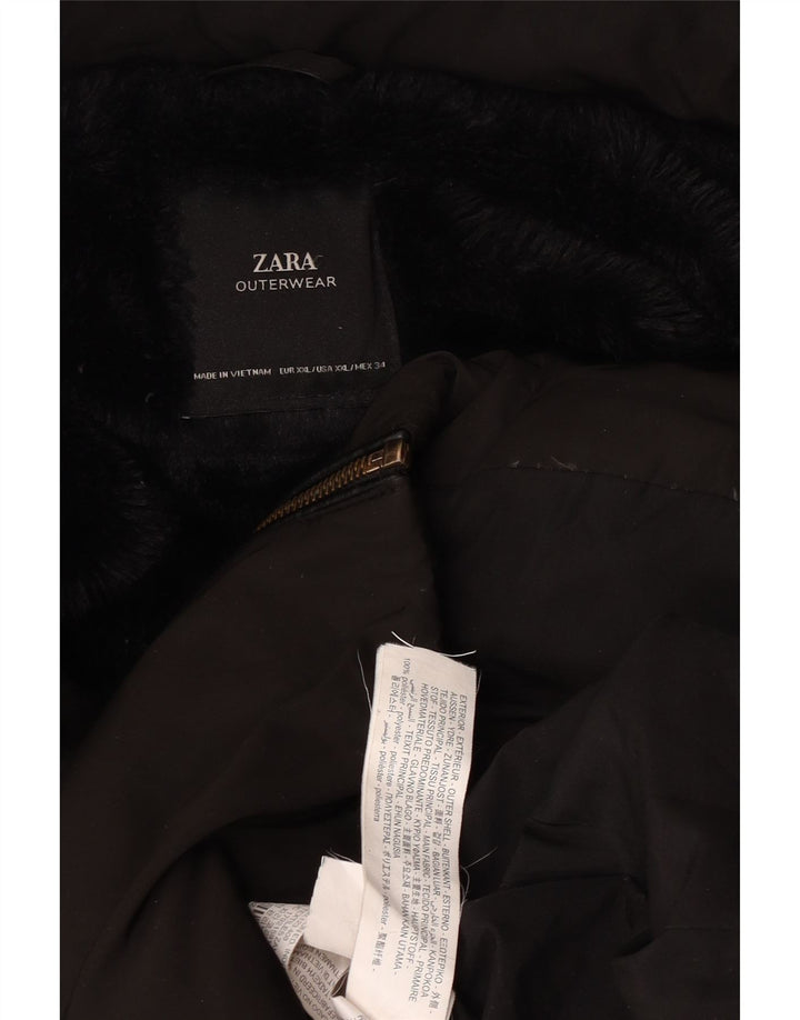 Zara Γυναικείο παλτό με κουκούλα UK 20 2XL Μαύρο πολυεστέρα