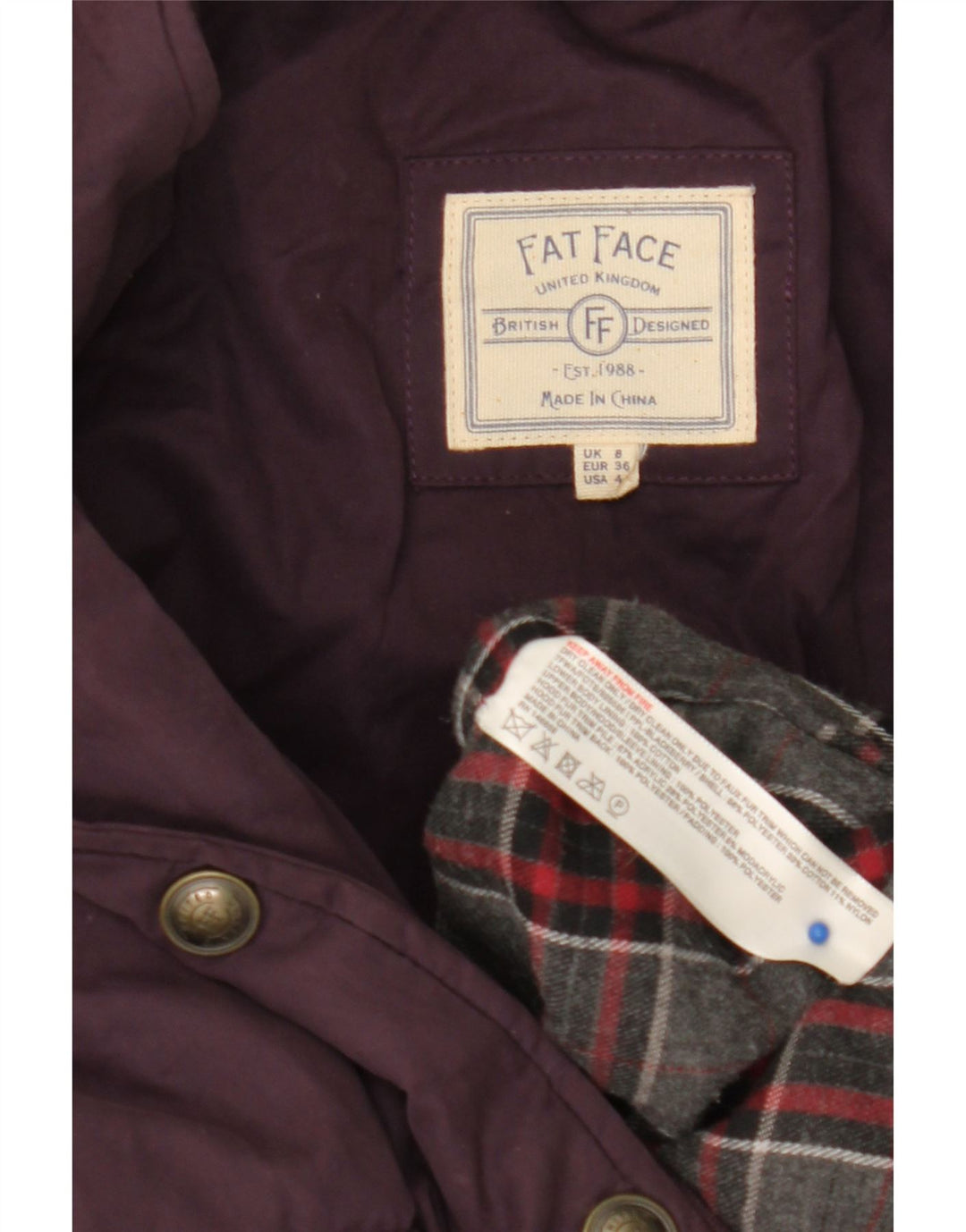 Fat Face Γυναικείο παλτό με κουκούλα UK 8 Small Purple Polyester