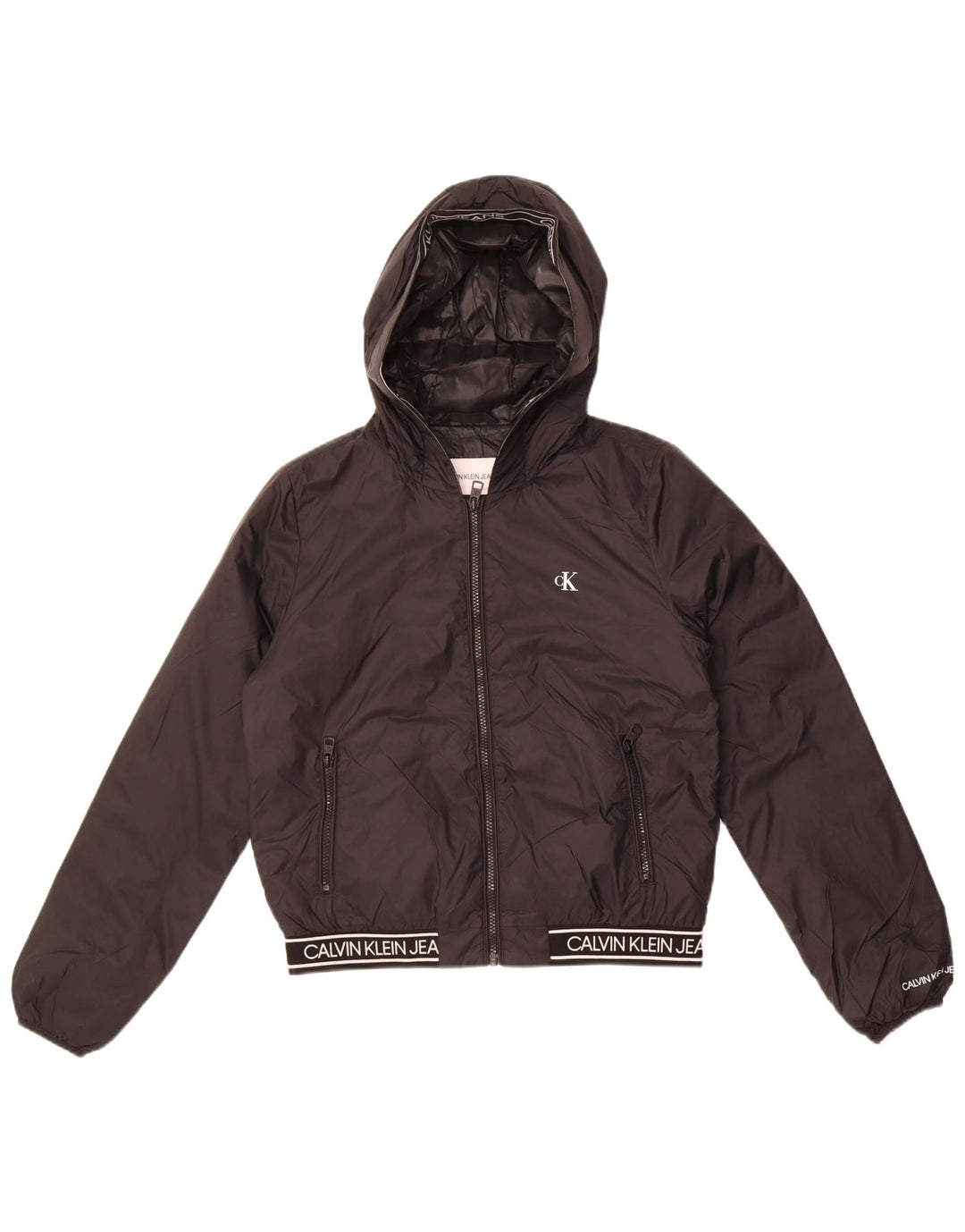 Calvin Klein Jeans Γυναικείο Μπουφάν με κουκούλα γραφικά UK 10 Small Black