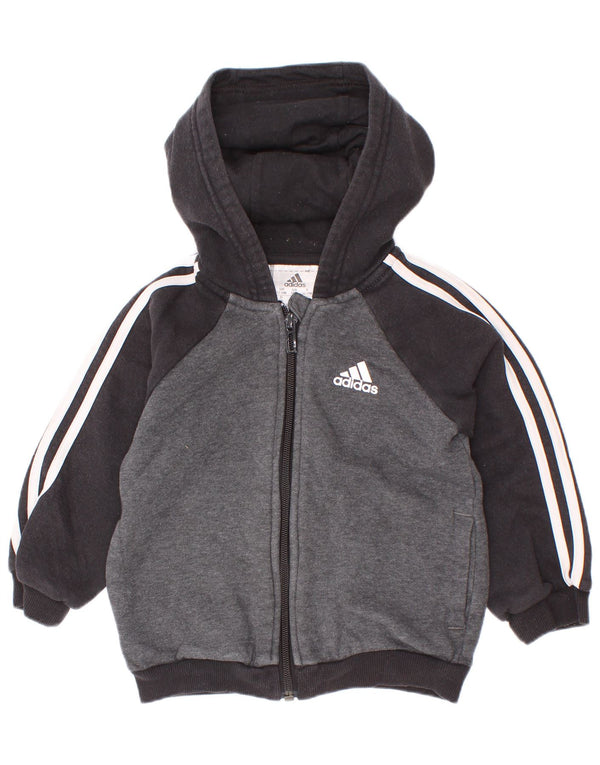 Πουλόβερ Adidas Baby Boys με φερμουάρ με κουκούλα 12-18 μηνών Γκρι βαμβακερό χρώμα