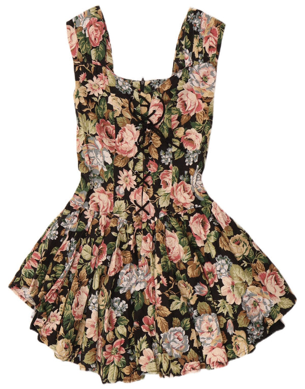 Vintage γυναικείο αμάνικο φόρεμα A-Line UK 10 Small πολύχρωμο Floral