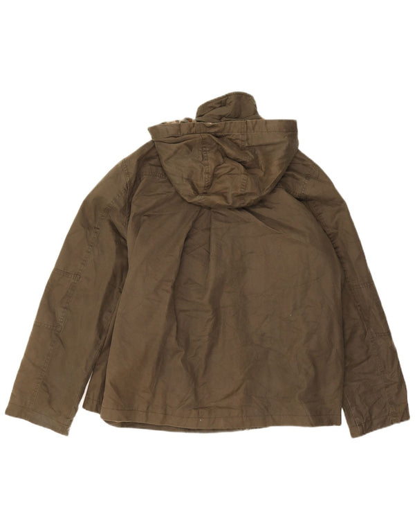 Χοντρό πρόσωπο Γυναικεία κουκούλα Oversized κερωμένο βαμβακερό μπουφάν UK 16 Large Khaki