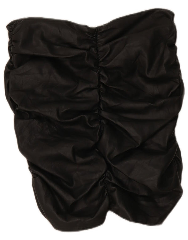 Zara Womens Crop Faux Leather Strapless Top UK 14 Large Black Polyurethane