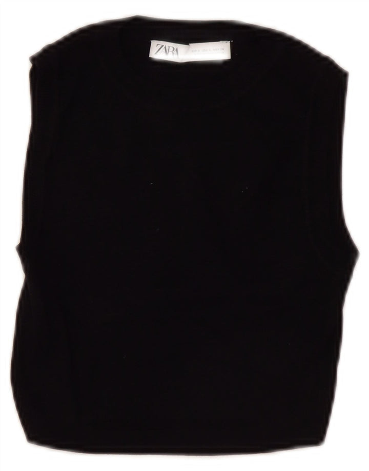 Zara Γυναικείο Crop Vest Top UK 8 Small Black Viscose