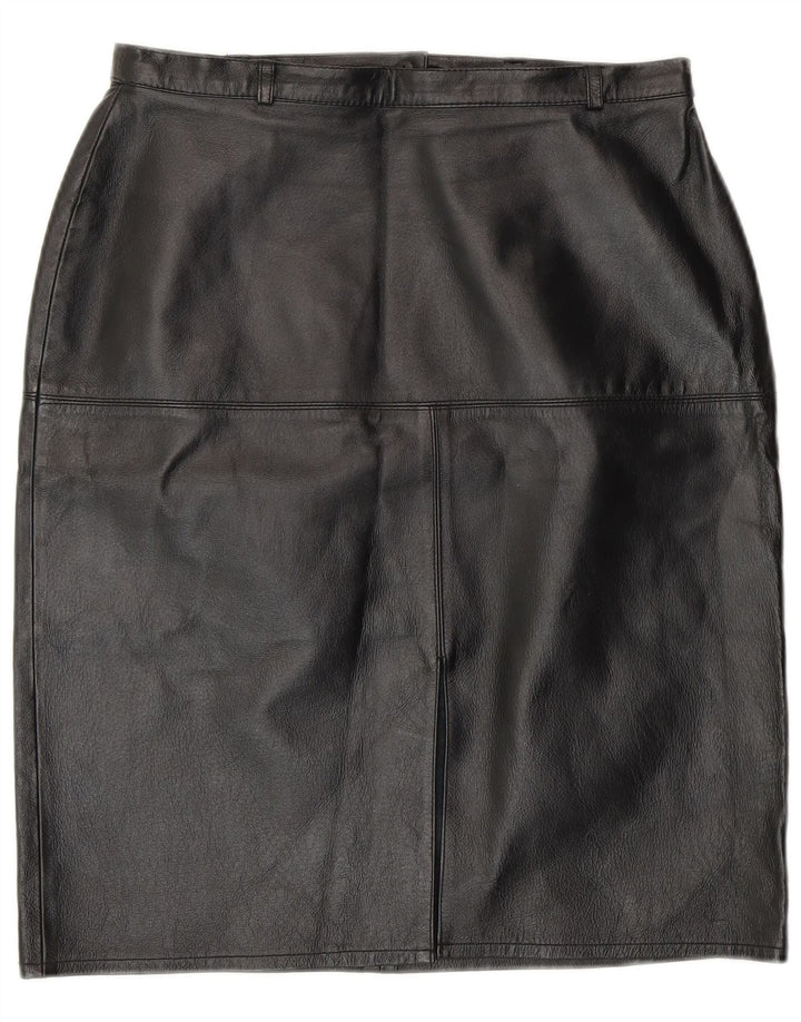 Vintage Γυναικεία Δερμάτινη Pencil Φούστα UK 12 Medium W28 Μαύρο Δερμάτινο