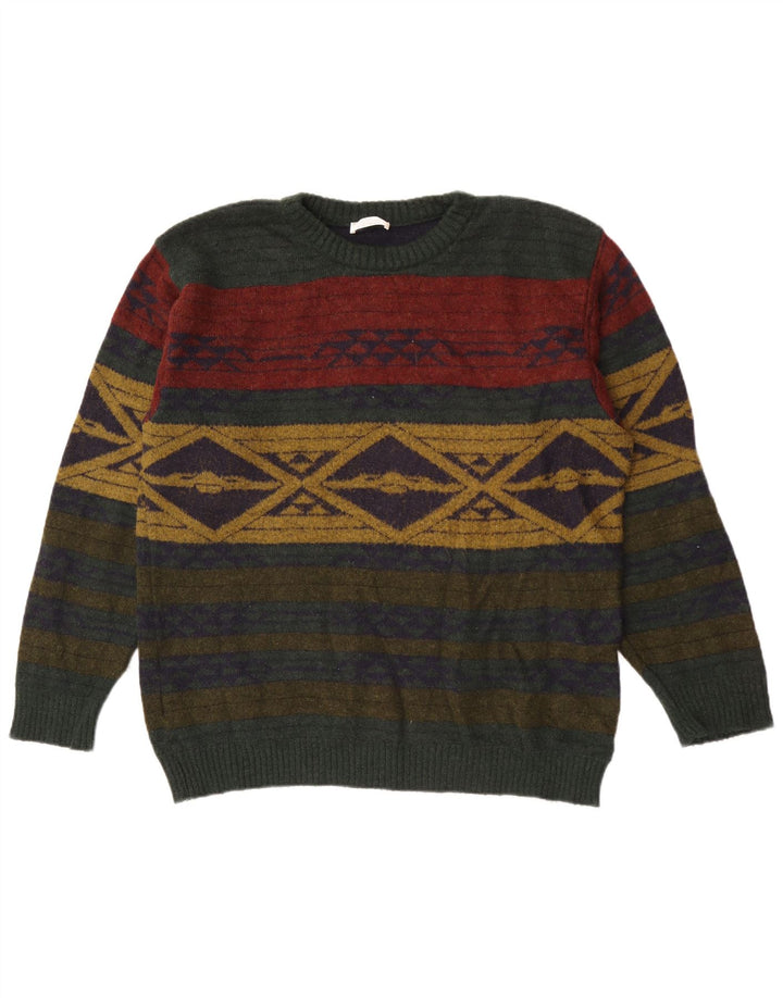 Ανδρικό πουλόβερ Alba Moda Crew Neck Jumper Μεγάλο Χακί Γεωμετρικό