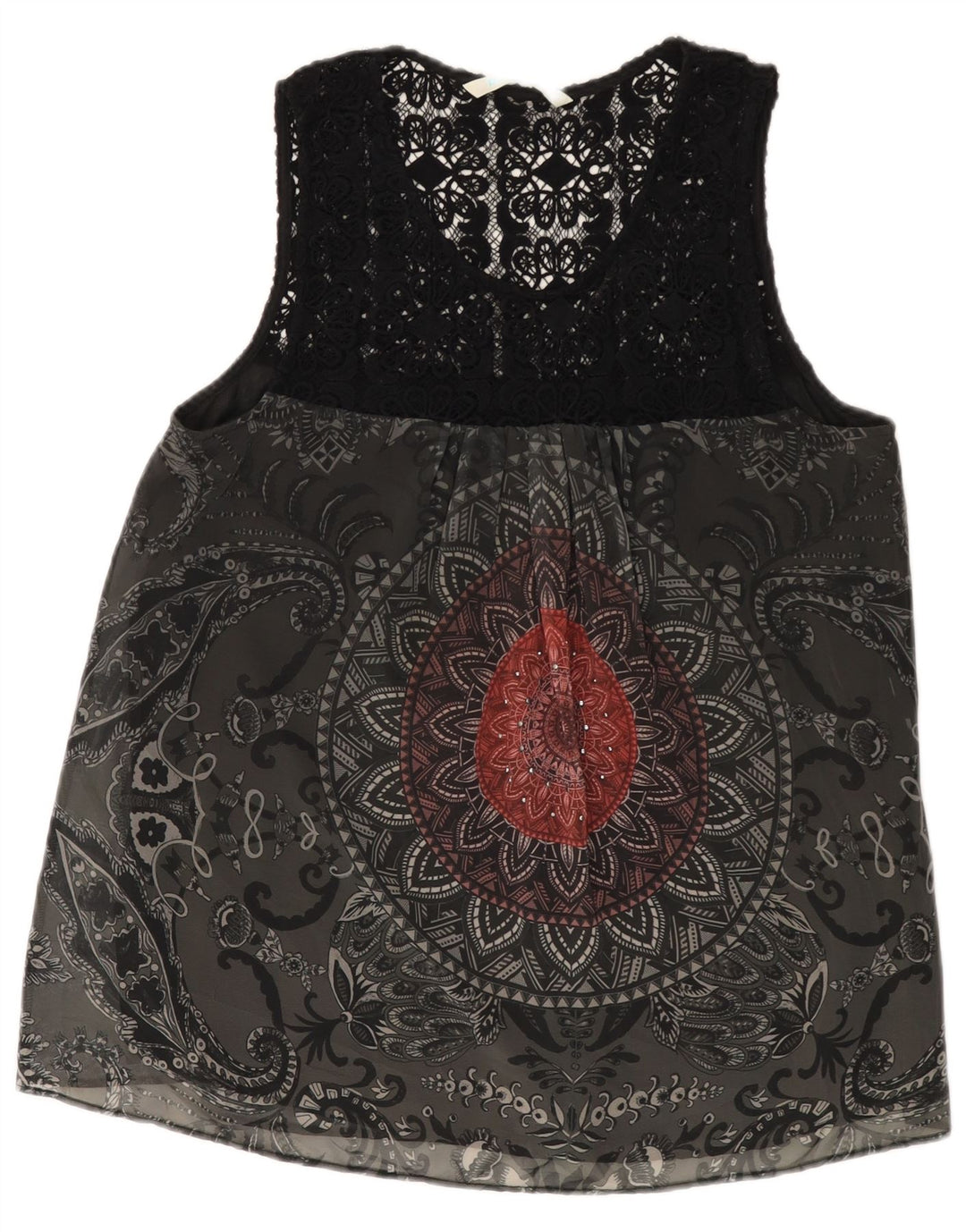 DESIGUAL Γυναικεία αμάνικη γραφική μπλούζα τοπ UK 18 XL Grey Paisley