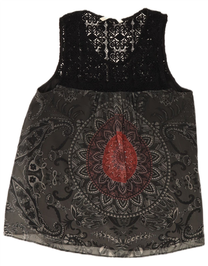 DESIGUAL Γυναικεία αμάνικη γραφική μπλούζα τοπ UK 18 XL Grey Paisley