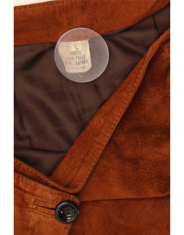 Vintage Γυναικεία Suede Φούστα Μεγάλη W32 Καφέ Δερμάτινη