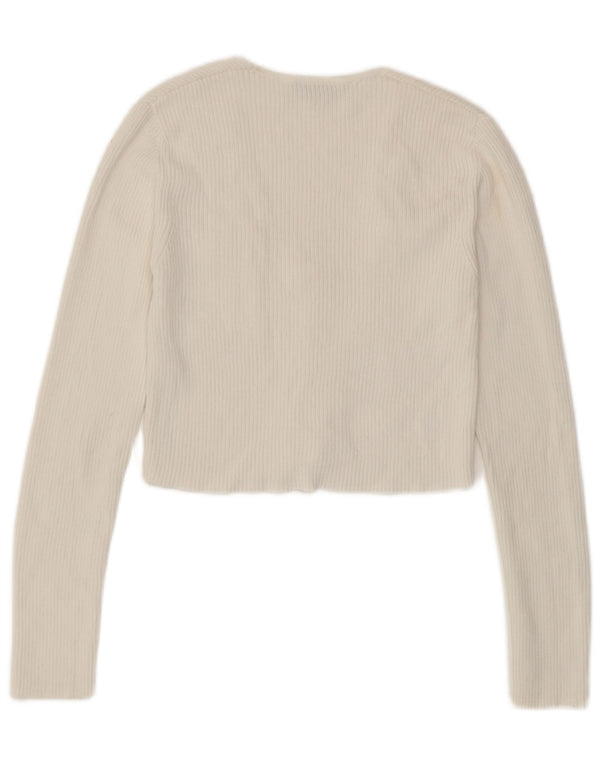 Zara Γυναικεία Ζακέτα Crop UK 12 μεσαία λευκή βισκόζη