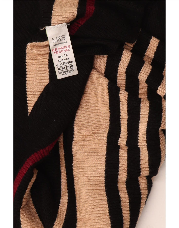 Marks & Spencer Γυναικείο πουλόβερ με λαιμόκοψη με V λαιμόκοψη UK 14 μέτριο μαύρο ριγέ