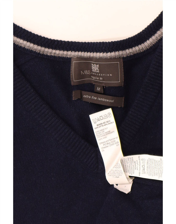 MARKS & SPENCER Ανδρικό πουλόβερ με κανονική εφαρμογή με λαιμόκοψη σε μεσαίο μπλε ναυτικό