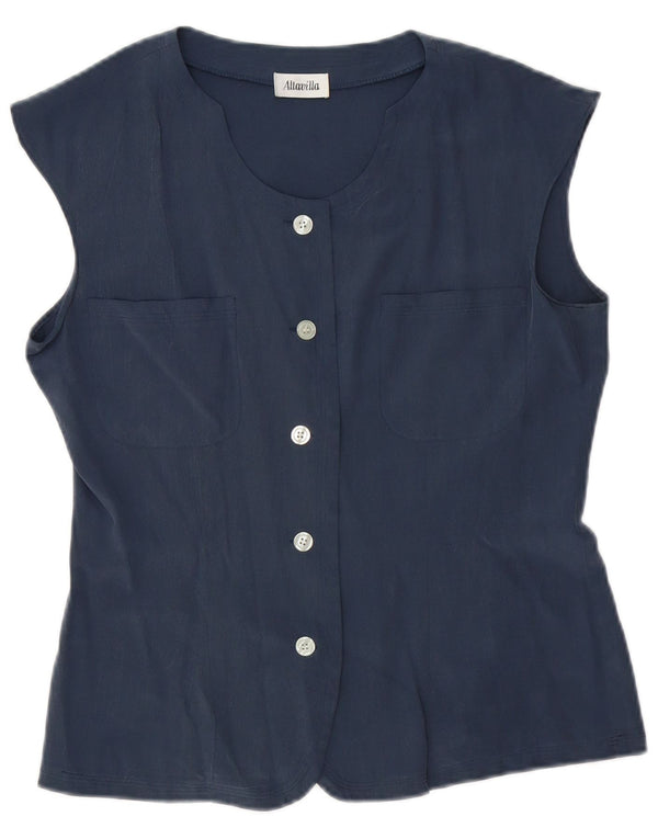 Altavilla γυναικείο αμάνικο πουκάμισο Μπλούζα UK 10 Small Navy Blue Silk