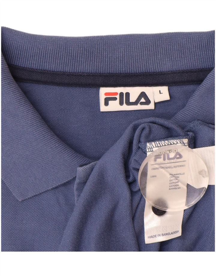 Ανδρικό μακρυμάνικο μπλουζάκι πόλο FILA, μεγάλο μπλε βαμβακερό