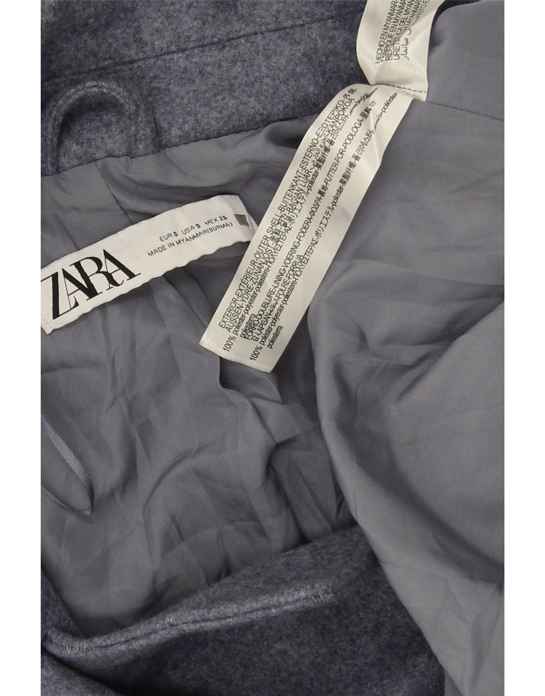 Zara Γυναικείο παλτό με διπλό στήθος UK 10 Small Blue Polyester