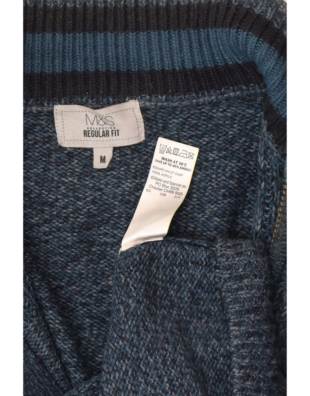 Ανδρικό πουλόβερ ζακέτας Marks & Spencer με κανονική εφαρμογή Μεσαίο μπλε ακρυλικό