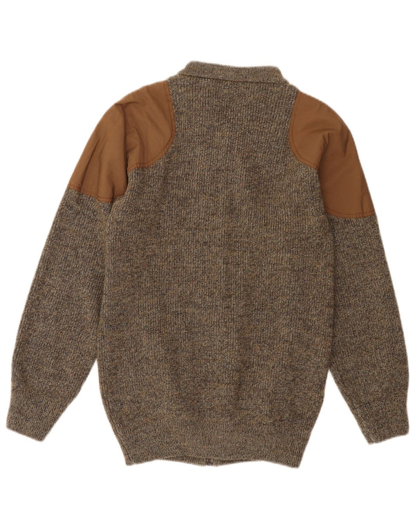 SETTEBELO Mens Cardigan Sweater Small Brown Flecked Wool