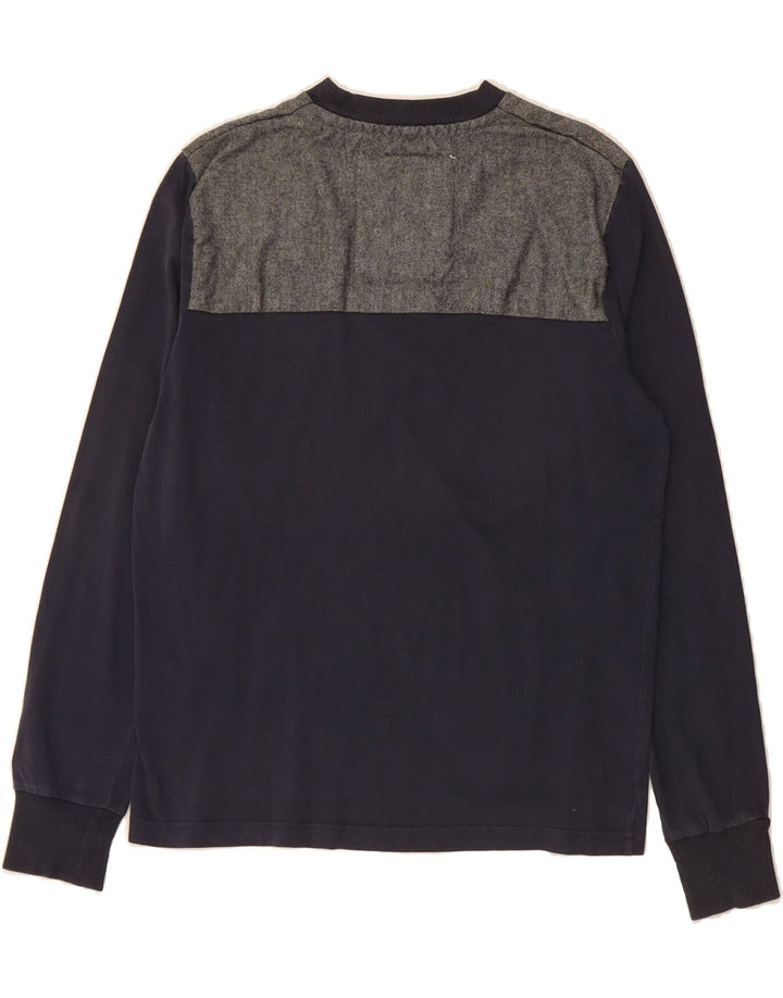 WOOLRICH Mens Graphic Top Long Sleeve Large Navy Blue Colourblock Cotton Vintage Woolrich and Second-Hand Woolrich from Messina Hembry 