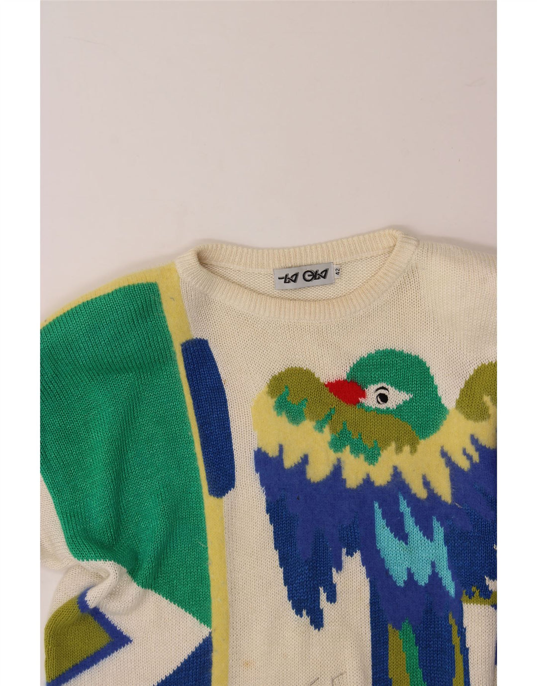 VINTAGE Womens Boat Neck Jumper Sweater IT 42 Medium Off White Bird Vintage Vintage and Second-Hand Vintage from Messina Hembry 