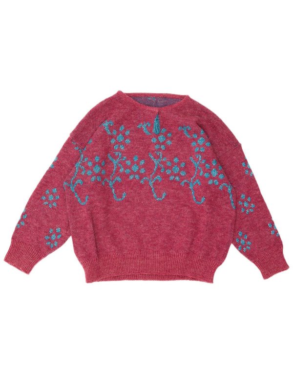 Vintage γυναικείο πουλόβερ με λαιμόκαυστο UK 14 Medium Burgundy Paisley