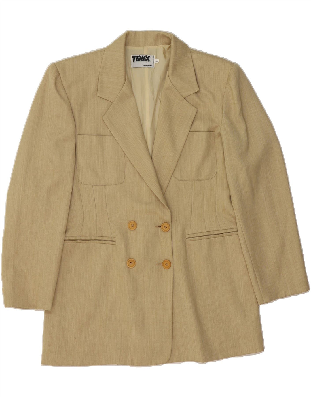 VINTAGE Womens Double Breasted Blazer Jacket UK 14 Large Beige Wool Vintage Vintage and Second-Hand Vintage from Messina Hembry 