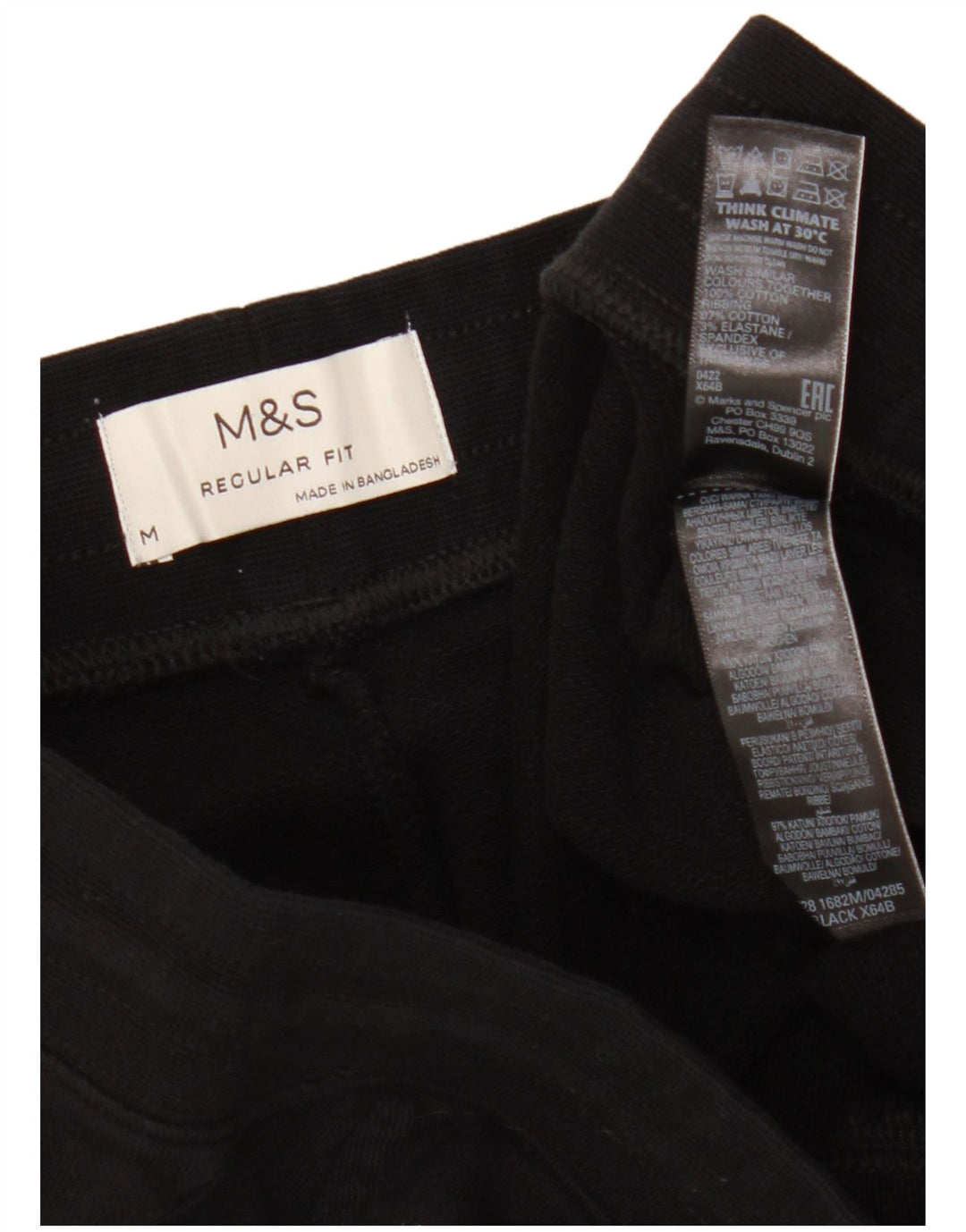MARKS & SPENCER Ανδρικό αθλητικό σορτς με κανονική εφαρμογή, μεσαίο μαύρο βαμβακερό