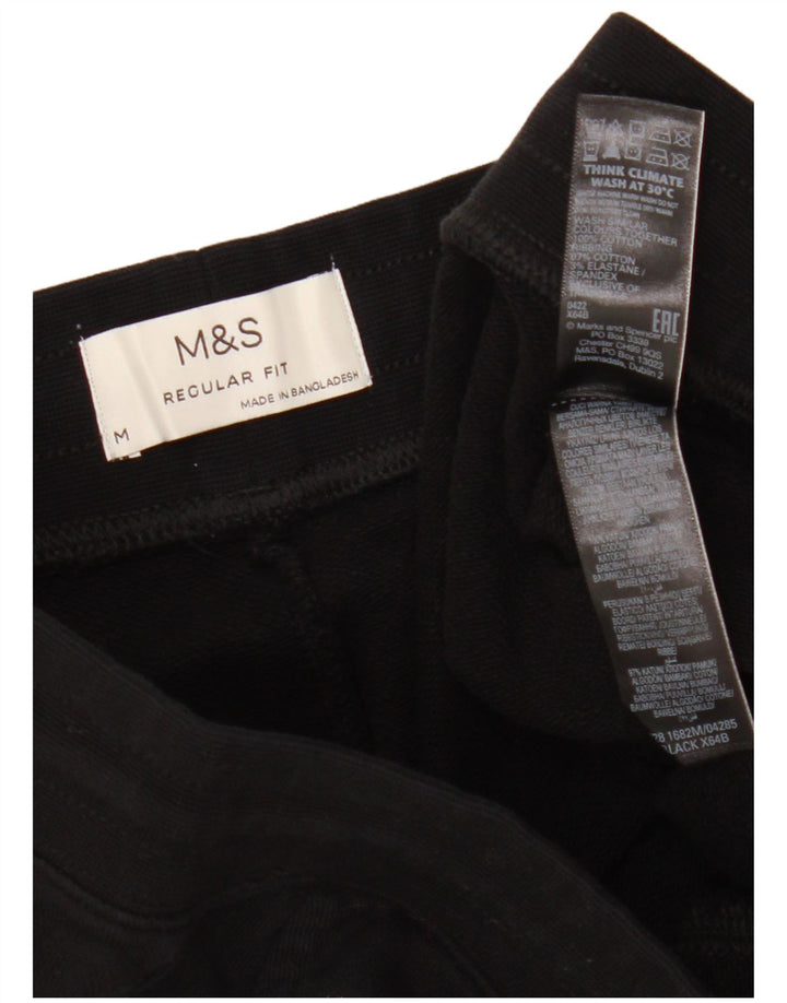 MARKS & SPENCER Ανδρικό αθλητικό σορτς με κανονική εφαρμογή, μεσαίο μαύρο βαμβακερό