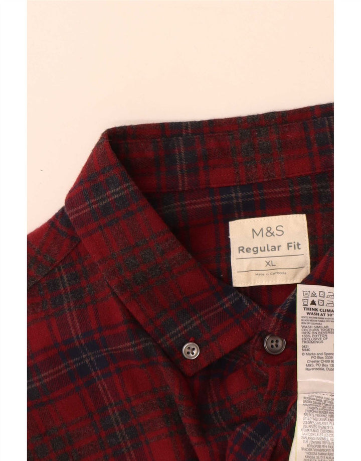 Marks & Spencer Ανδρικό φανελένιο πουκάμισο με κανονική εφαρμογή XL κόκκινο καρό βαμβακερό