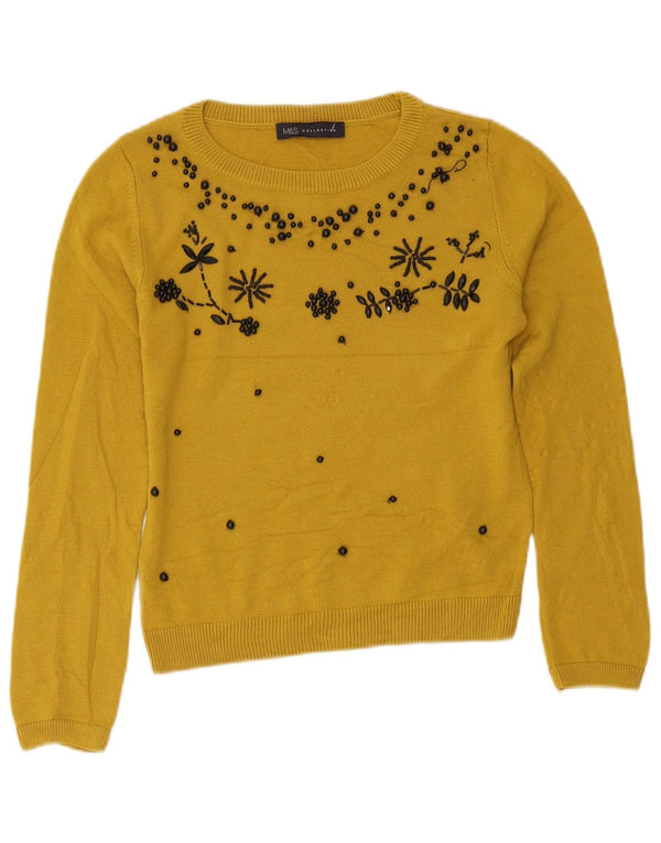 Marks & Spencer Γυναικείο Crop Boat Neck Jumper πουλόβερ UK 8 Small Yellow