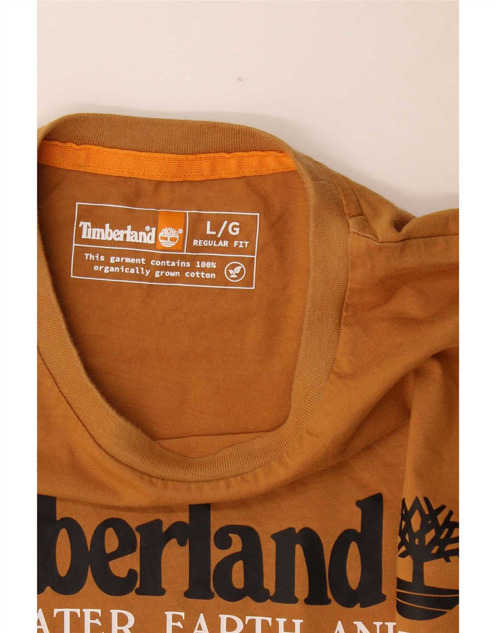 Ανδρικό κανονικό γραφικό τοπ Timberland με μακρυμάνικο μεγάλο καφέ βαμβακερό
