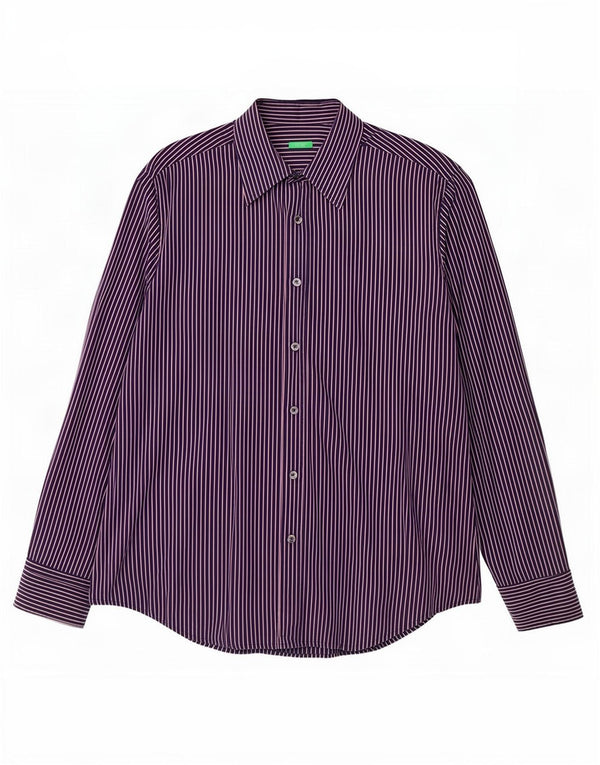 Ανδρικό πουκάμισο Benetton XL Navy Blue Pinstripe Cotton
