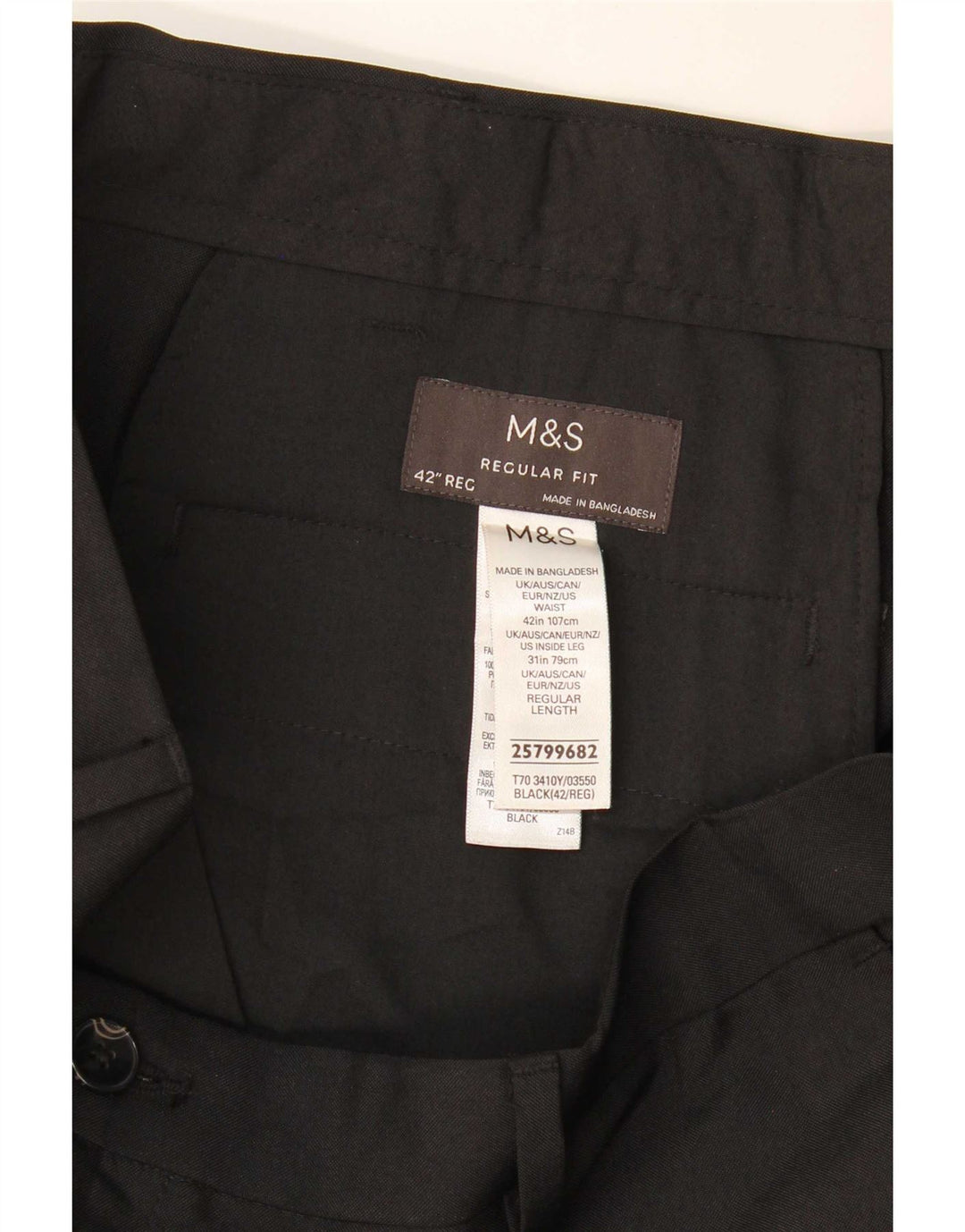 Marks & Spencer Ανδρικό ίσιο παντελόνι με κανονική εφαρμογή W42 L31 Μαύρο
