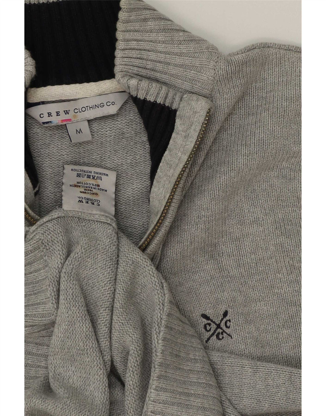 Ανδρικό πουλόβερ με φερμουάρ Crew Clothing, μεσαίο βαμβακερό γκρι