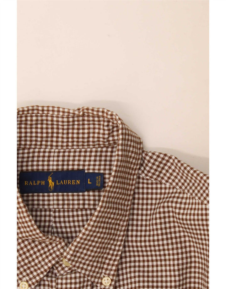 Ανδρικό πουκάμισο Ralph Lauren Φανελένιο μεγάλο καφέ βαμβακερό Gingham