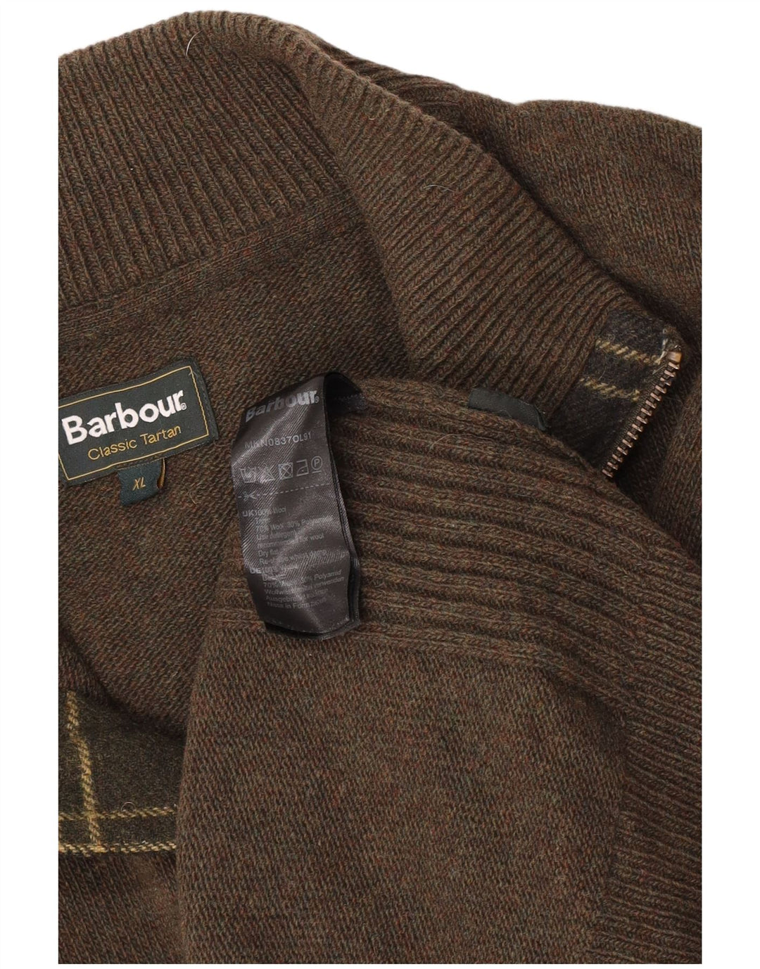 Ανδρικό πουλόβερ Barbour με φερμουάρ XL Μαλλί χακί