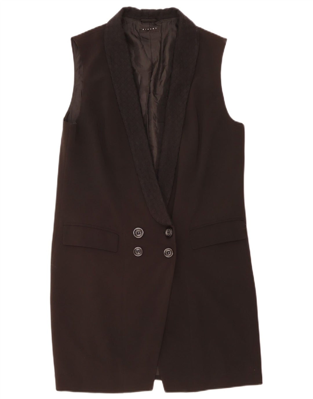 Sisley Γυναικείο Longline Αμάνικο Μπουφάν UK 12 Μεσαίο Μαύρο