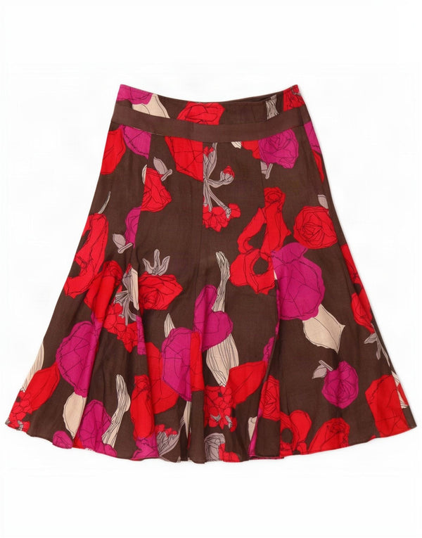 Hobbs γυναικεία φούστα σε γραμμή Α UK 8 Small W28 Brown Floral Flax