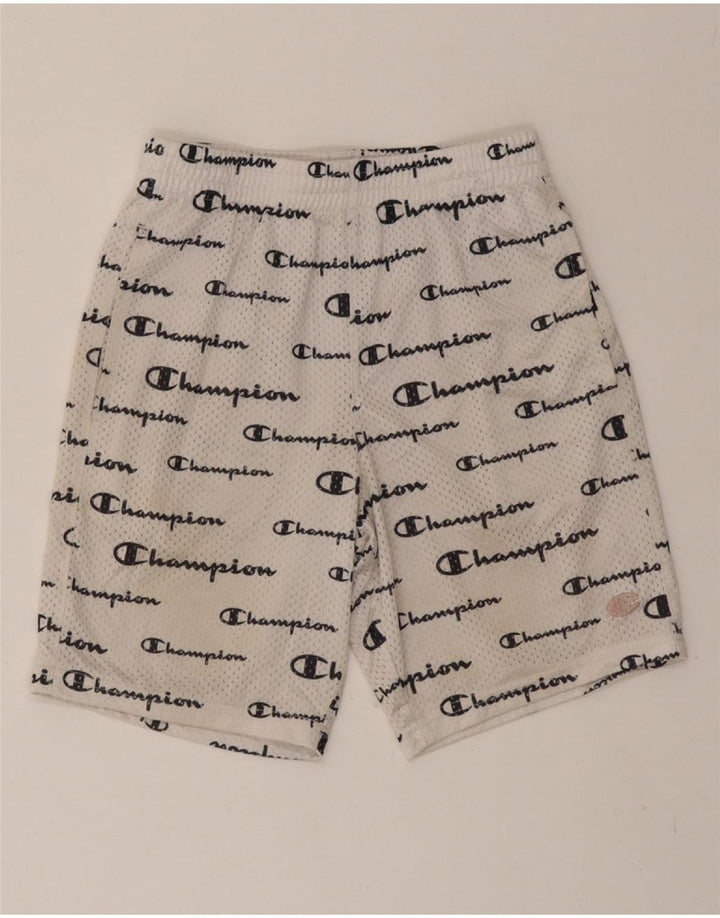 CHAMPION Boys Graphic Sport Shorts 9-10 Years Medium White Polyester Vintage Champion and Second-Hand Champion from Messina Hembry 