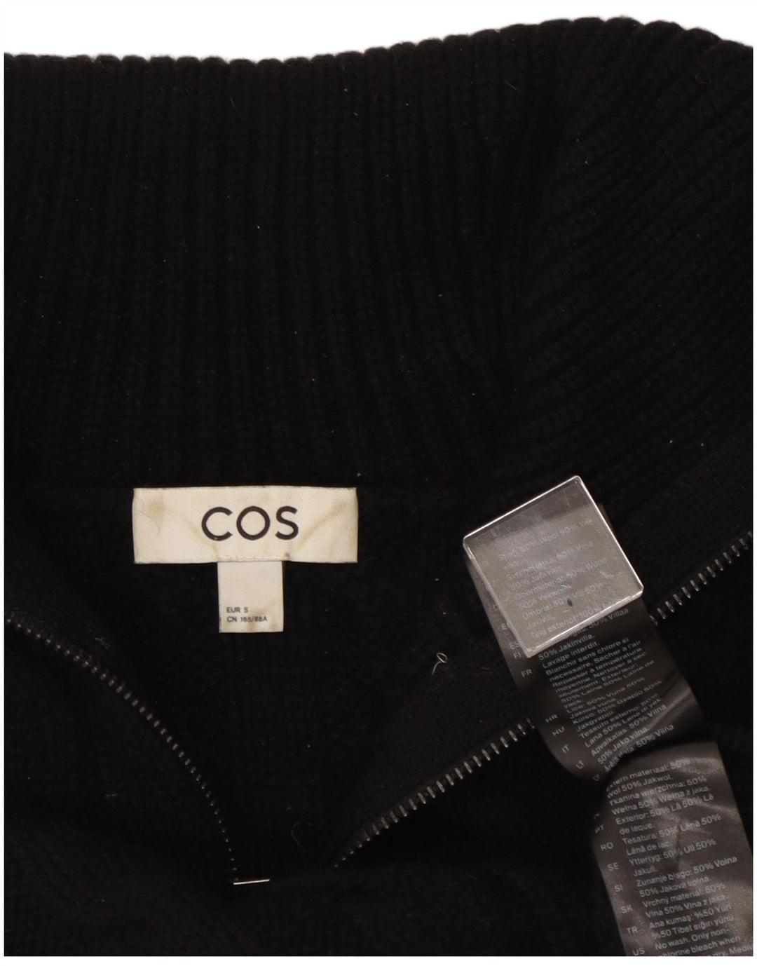 Cos Γυναικεία Crop Oversized Ζακέτα πουλόβερ UK 10 Small Black Wool