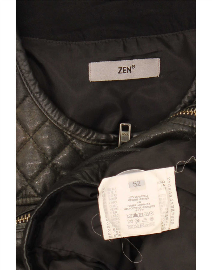 Zen Mens Δερμάτινο Biker Jacket IT 52 Large Μαύρο