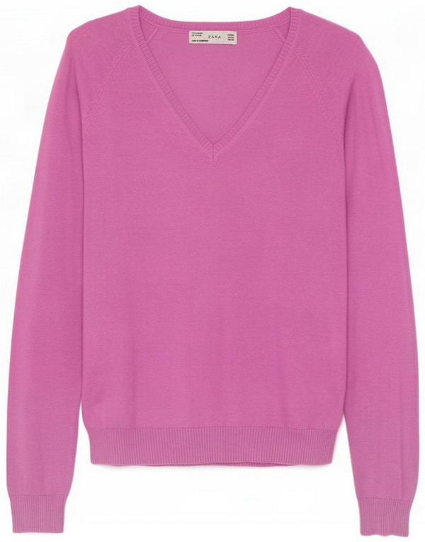 Zara Womens V-Neck Jumper Sweater UK 18 XL Purple Cotton