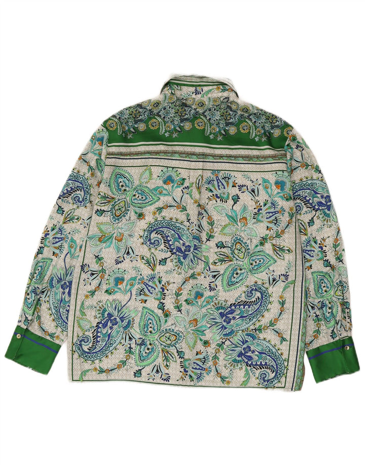ZARA Γυναικείο πουκάμισο Μπλούζα UK 14 Medium Green Paisley Polyester