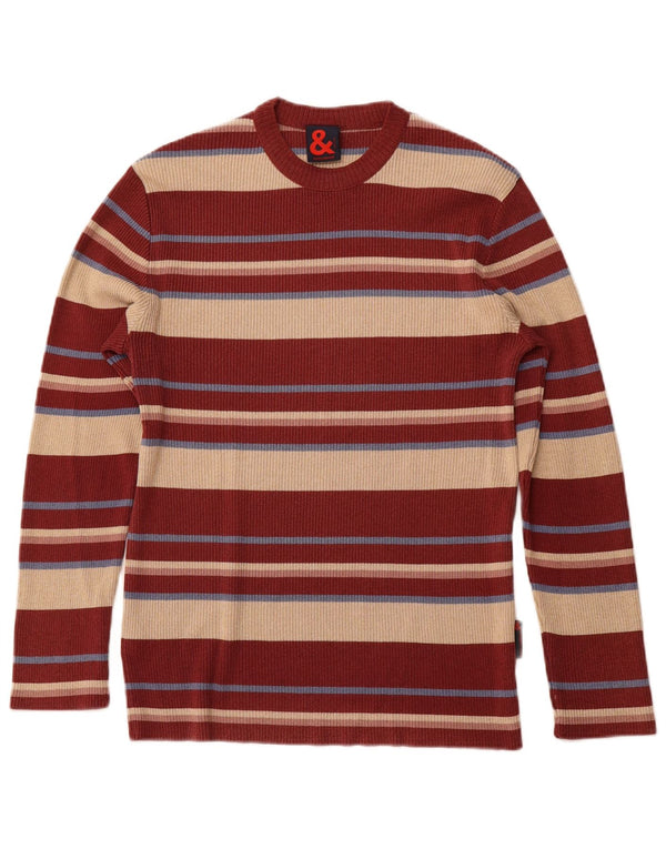 DOLCE & GABBANA Mens Crew Neck Jumper Sweater IT 54 XL Burgundy Striped