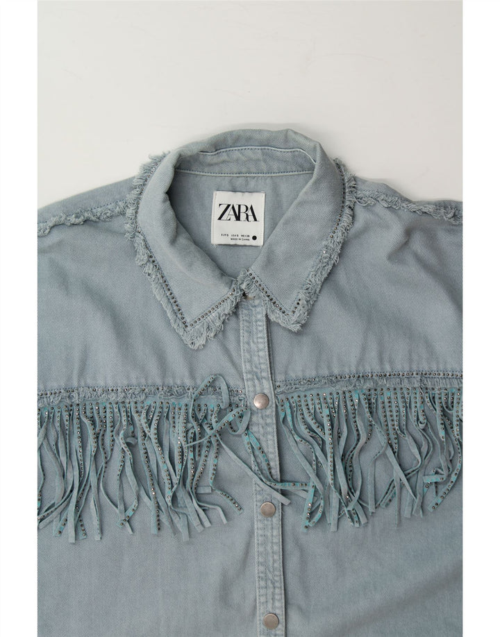 ZARA Womens Oversized Denim Shirt UK 10 Small Blue Vintage Zara and Second-Hand Zara from Messina Hembry 