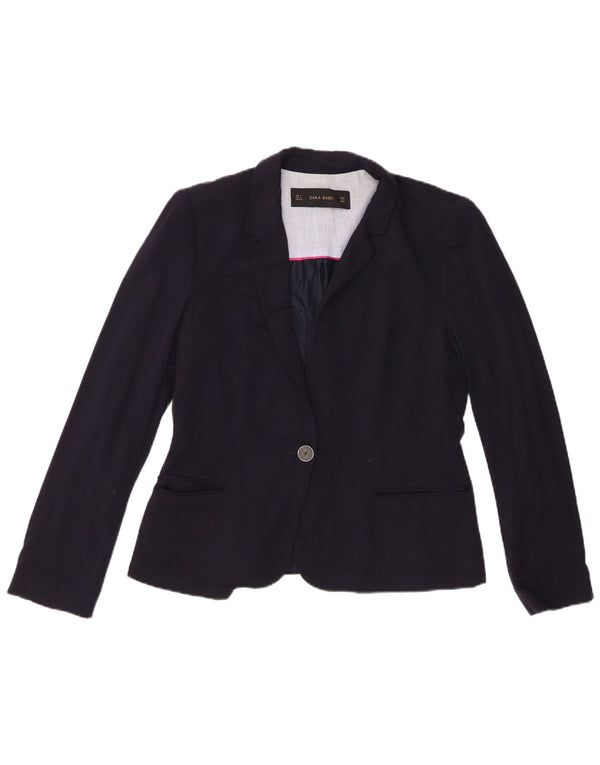 Zara Γυναικείο μπουφάν 1 κουμπιού Blazer UK 14 Large Navy Blue Viscose